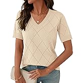 IECCP Womens Short Sleeve Sweater V Neck Summer Tops Lightweight Knit Pullover Blouses Business Casual Outfits