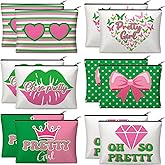 Reginary 12 Pcs Pink and Green Sister Makeup Bags Greek Sorority Cosmetic Bags Pretty Girl Zipper Pouches Black Sorority Gifts for Women Birthday