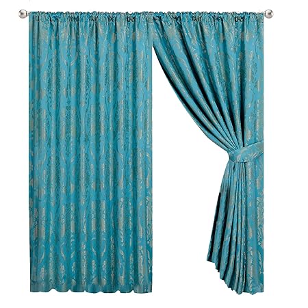 Ir Luxury Jacquard Curtains Pair Fully Lined Tap Top Pencil