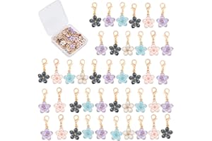 SUNNYCLUE 1 Box 50Pcs Stitch Markers Crochet Stitch Marker Spring Sakura Flower Charms Zipper Pull Clip On Removable Lobster Clasp Charm Locking Knitting Markers for Weaving Sewing Quilting 0.28/pc