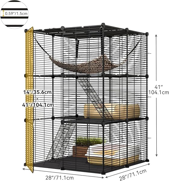 YITAHOME CAT CAGE INDOOR CAT ENCLOSURES DIY CAT PLAYPEN METAL KENNEL WITH EXTRA LARGE HAMMOCK FOR 1-2 CATS, FERRET, CHINCHILLA, RABBIT, SMALL ANIMALS