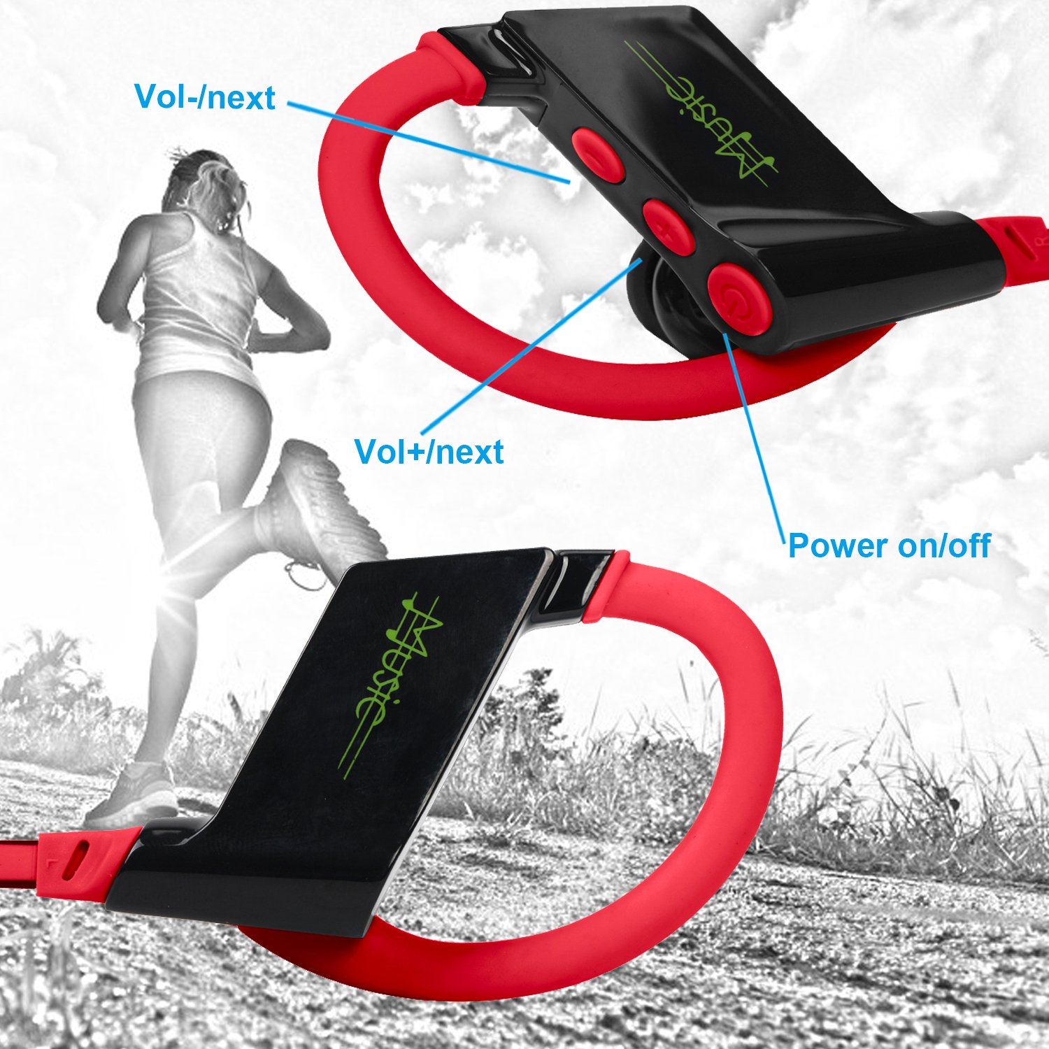 KELODO S808 Behind Neck Bluetooth Headphones, Rechargeable In-ear Earpiece Wireless Headset with Noise Cancelling for iPad iPod iPhone 5s 6 7 and Other Android Mobile or Apple Devices - Red