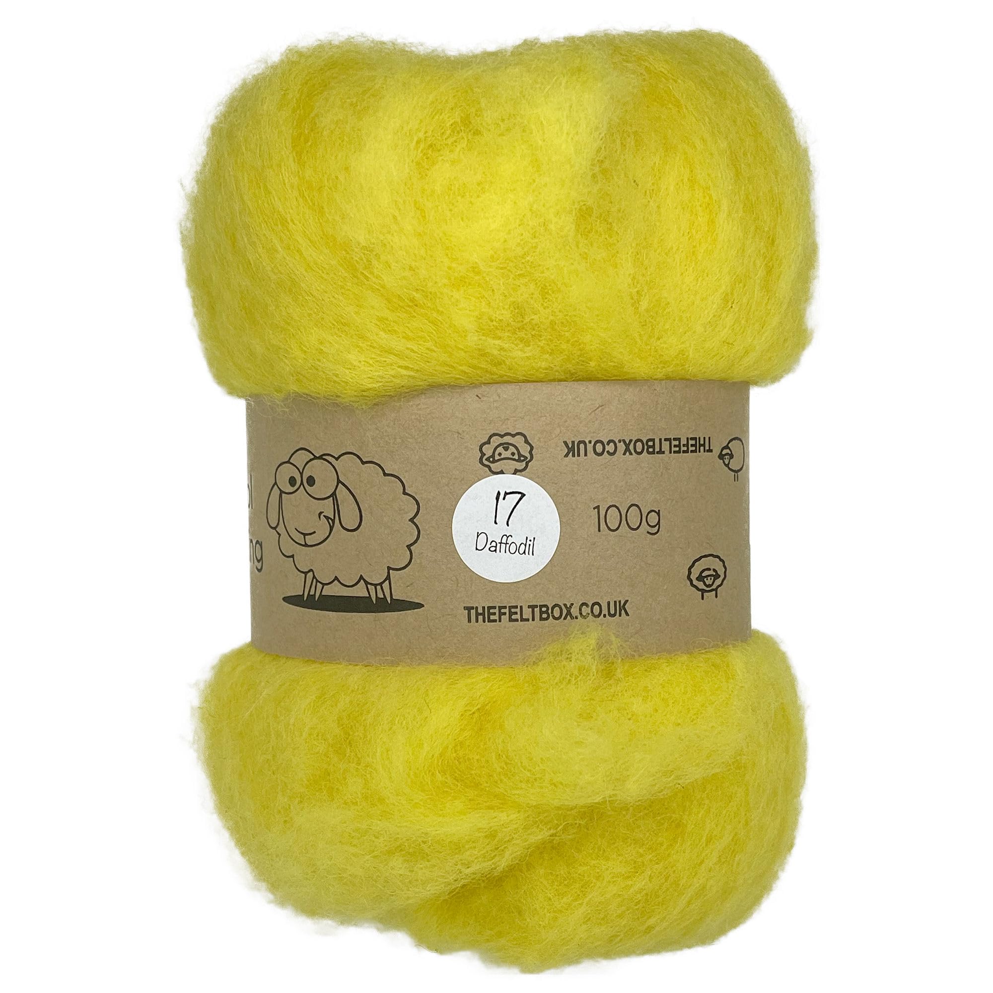 The Felt Box Needle Felting Wool Carded Batting : Short Coarser Mixed Together Fibres, Use as Core or Finish Wool 100 g | 3.5 oz- Daffodil #17
