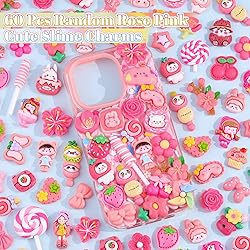 60Pcs Rose Pink Slime Charms Assorted Cute Decoden
