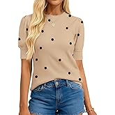 BTFBM Womens Sweaters Polka Dot Short Sleeve Sweater for Women Crew Neck Knit Summer Tops Business Dressy Casual Blouses