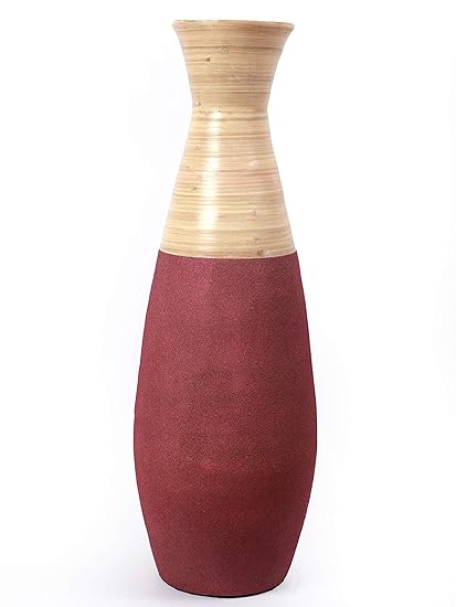 Uniquewise 31 5 Tall Handcrafted Bamboo Floor Vase Burgundy And