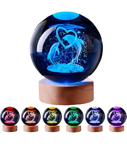ZXBLAQ 3D Dolphin Crystal Ball Night Light, Upgraded 3.15