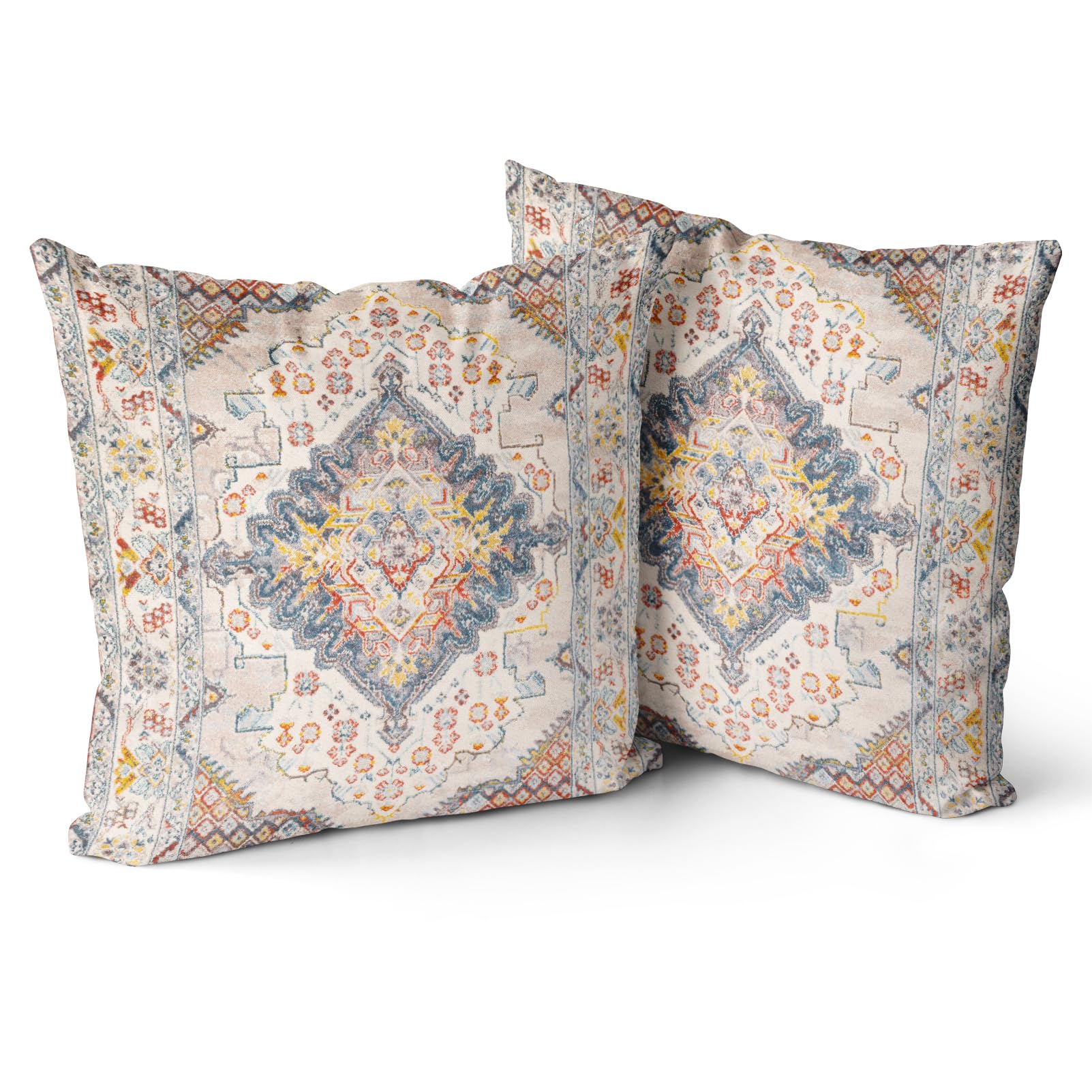 Snylcce Boho Floral Throw Pillow Cover 40x40 CM Set of 2 Bohemian Vintage Flowers Cushion Covers Velvet Double Sided Printing Decorative Pillowcases for Living Room Bedroom Sofa Home Decor (latte) — image 1
