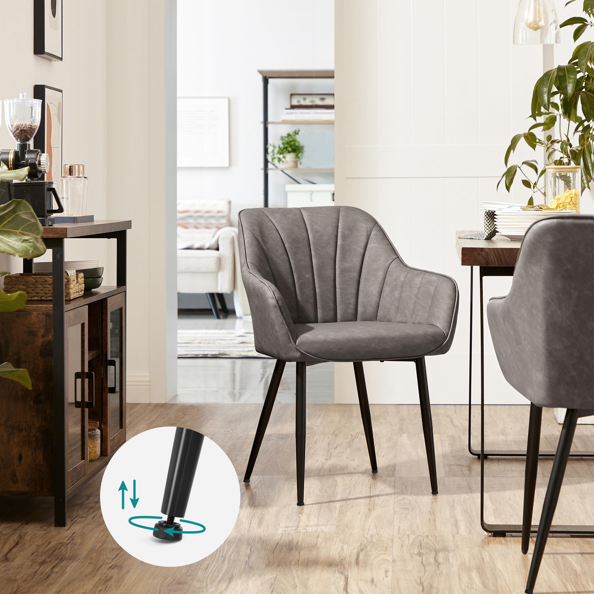 SONGMICS Esszimmerstuhl, Sessel, Loungesessel, mit Armlehne, PU-Bezug, bis 110 kg belastbar, Metallbeine, für Esszimmer, Küche, Wohnzimmer, Schlafzimmer, grau LDC079G01 4
