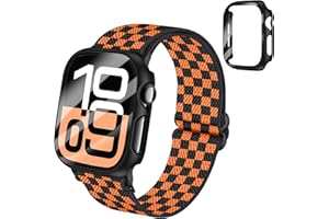 BMBEAR Braided Stretchy Elastic Loop Band with Case Compatible with Apple Watch 40mm 41mm 42mm 44mm 45mm 46mm 38mm 49mm, Nylon Elastic Solo Loop and Protective Cover with Screen Protector for iWatch Series 10 9 8 7 SE 6 5 4 3 2 Ultra 2 SE women men