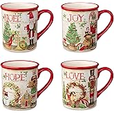 Cerified International Nutcracker Parade Holiday Mugs Set of 4 – 18 oz Ceramic Christmas Mugs with Santa, Toy Soldier & Holiday Scenes for Cocoa, Coffee & Winter Entertaining