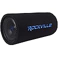 Rockville RTB80A Powered Subwoofer Bass Tube, 8", 400W Peak/200 Watts RMS, Deep Bass, Built-In Amp, Crossover, Vented Enclosure, Perfect for Car Audio