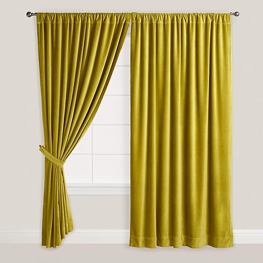 Amazon Com Indiaz Trends Lemon Gold Thick Velvet Curtains