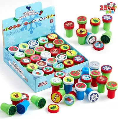 JOYIN 25 Christmas Rubber Stamps Kids Assorted Stampers Party Favor Stocking