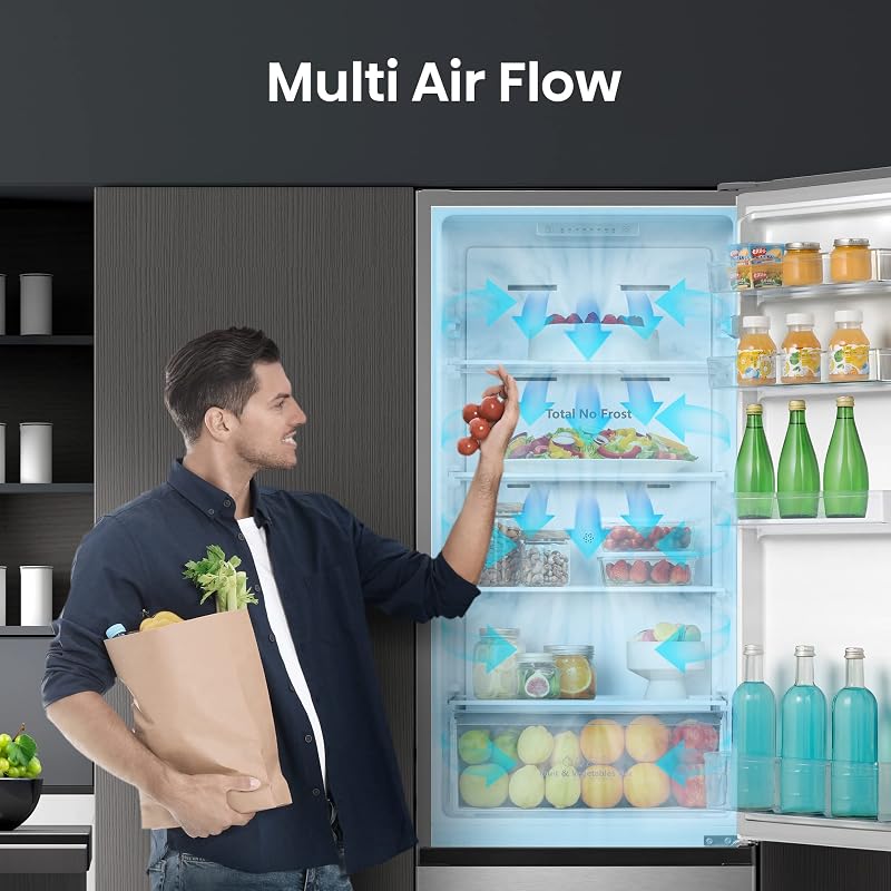 RB329N4ACE Frigorifero Combinato a libera installazione, Total No frost con ventilazione multiflow, Inox Look, Altezza 180 cm, capacità netta 255 L