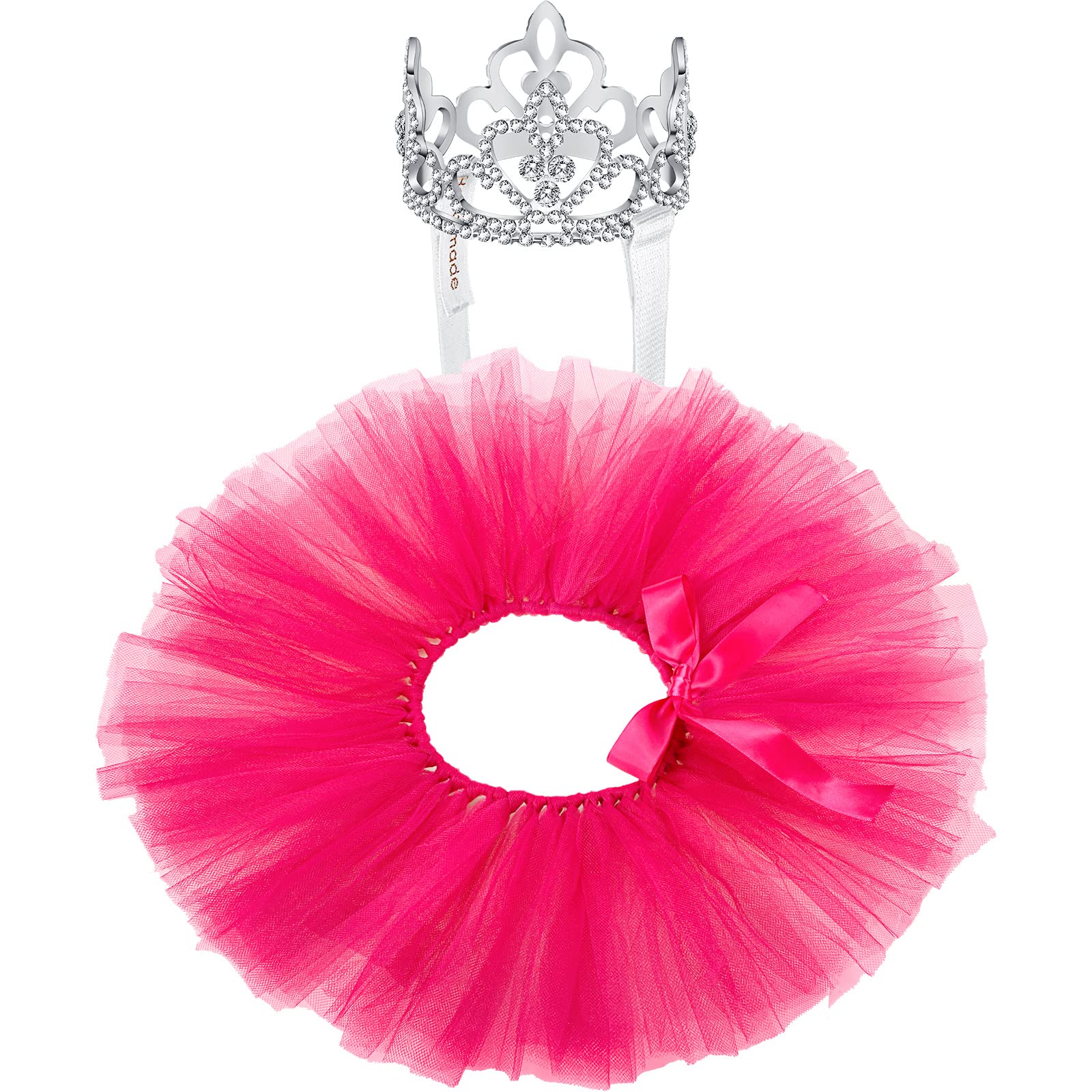 Photo 1 of 2 Pcs Dog Crown Headband Dog Tutu Dress Set Crystal Rhinestone Tiara Crown Tutu Skirt Pet Dress Costume for Puppy Birthday Party Wedding Photo Prop Costume(Large,Rose Red)
