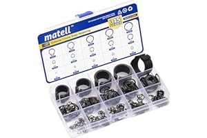 Matell 315-Pcs Black Alloy Steel External Circlip/Retaining Ring Kit | E-Clip Snap Ring Assortment Set with 15 Sizes for Shaft | Includes Pliers