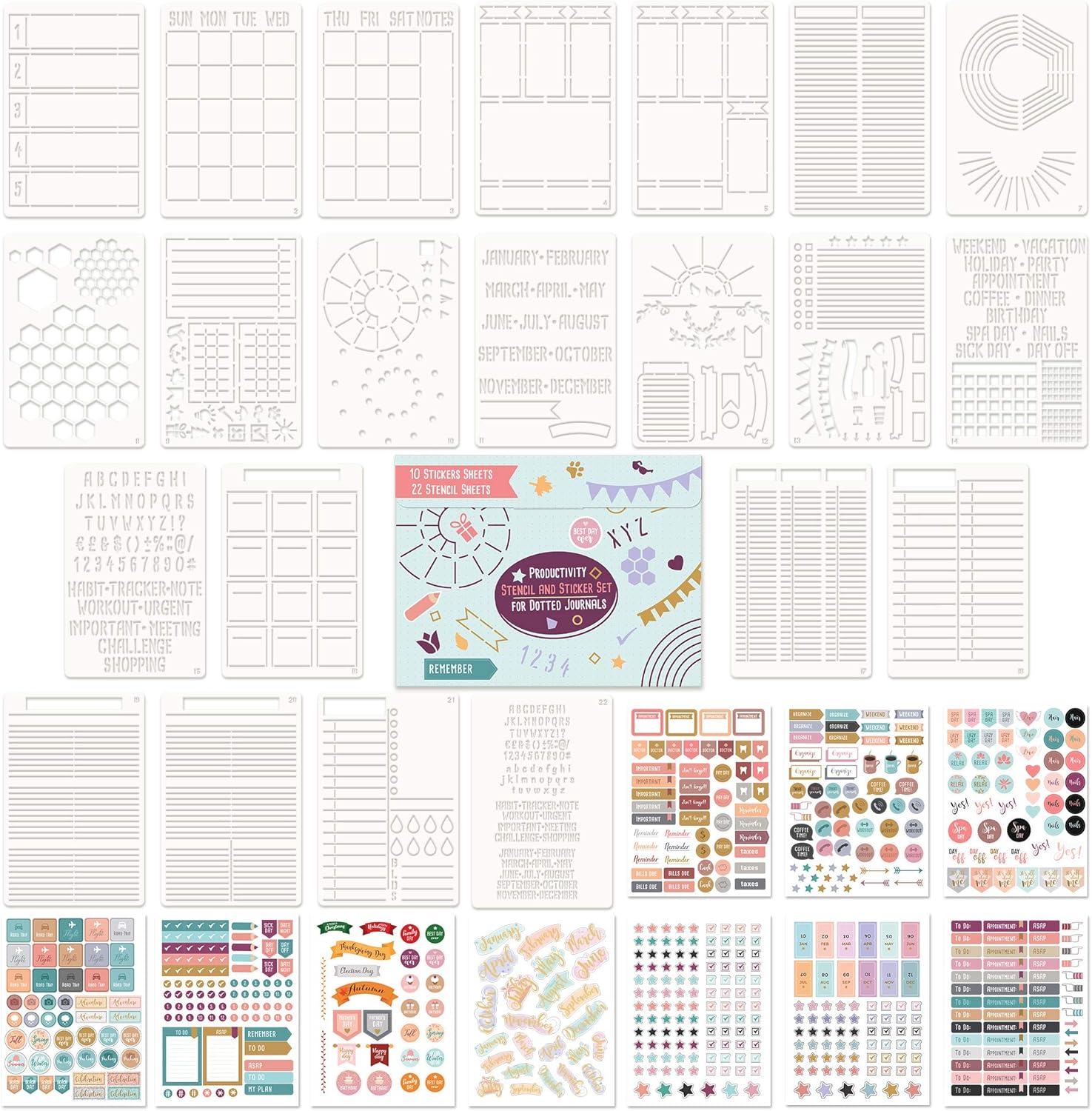 Ultimate Productivity Stencils and Planner Stickers for Journaling - Time Saving Journal Accessories/Supplies to Create Layouts Easily - Incl. Bullet Point Checklists, Daily/Weekly/Monthly Calendars : Kitchen & Dining
