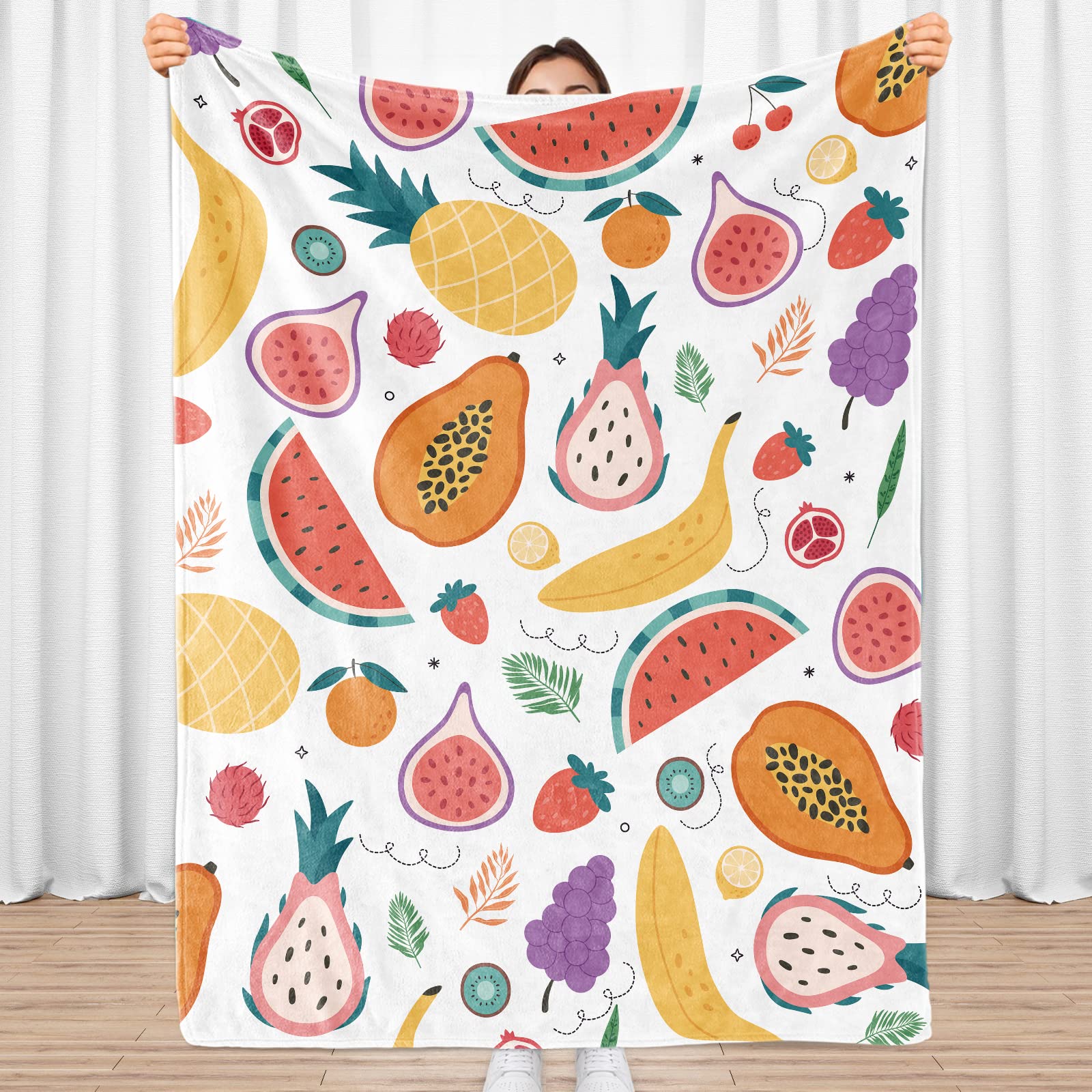 Sowide Fruit Blanket, Comfy Blanket Throw Gifts Fruits Lovers, Soft Lightweight Banana Strawberry Lemon Pineapple Flannel Blanket, Cozy Fleece Plush Baby, Lap, Sofa, Bed, Living Room, 130x152cm
