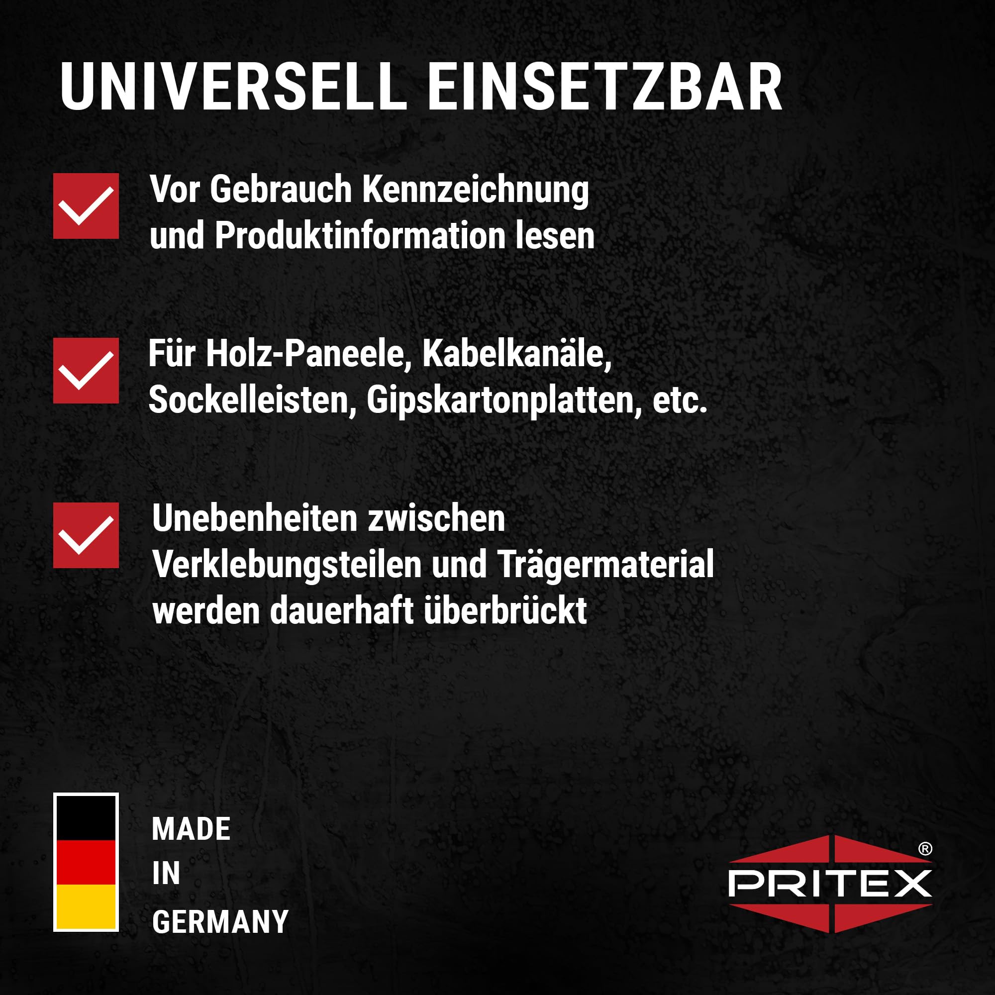 PRITEX – Profi Montagekleber Weiß 10x 300 ml – Baukleber für Holz-Paneele, Kabelkanäle, Sockelleisten, Styropor, Fliesen, Beton uvm. – haftstarker Universalkleber auf Acrylatdispersion-Basis für innen 5