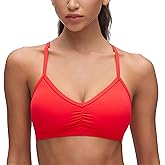 CRZ YOGA Butterluxe Ruched Sports Bras for Women - V Neck Spaghetti Thin Strap Y Back Wireless Padded Yoga Crop Top