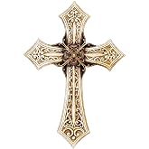 Eagrafts Rustic Decorative Layered Wood Like Resin Wall Cross (White)
