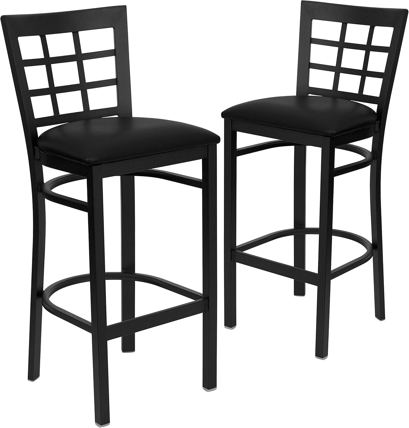 Flash Furniture 2 Pack HERCULES Series Black Window Back Metal Restaurant Barstool - Black Vinyl Seat