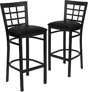 Flash Furniture 2 Pack HERCULES Series Black Window Back Metal Restaurant Barstool - Black Vinyl Seat