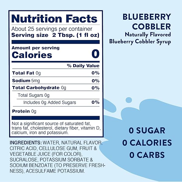 JORDAN’S SKINNY SYRUPS SUGAR FREE COFFEE SYRUP, BLUEBERRY COBBLER SYRUP FLAVOR, ZERO CALORIE FLAVORING FOR LATTE, PROTEIN SHAKE, COCKTAIL & MORE, GLUTEN FREE, KETO FRIENDLY, 25.4 FL OZ, 1 PACK