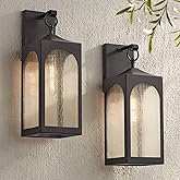Possini Euro Design Tyne Modern Outdoor Wall Light Fixtures Set of 2 Bronze Metal Lantern Frame 20 1/2" Seedy Glass Panels fo
