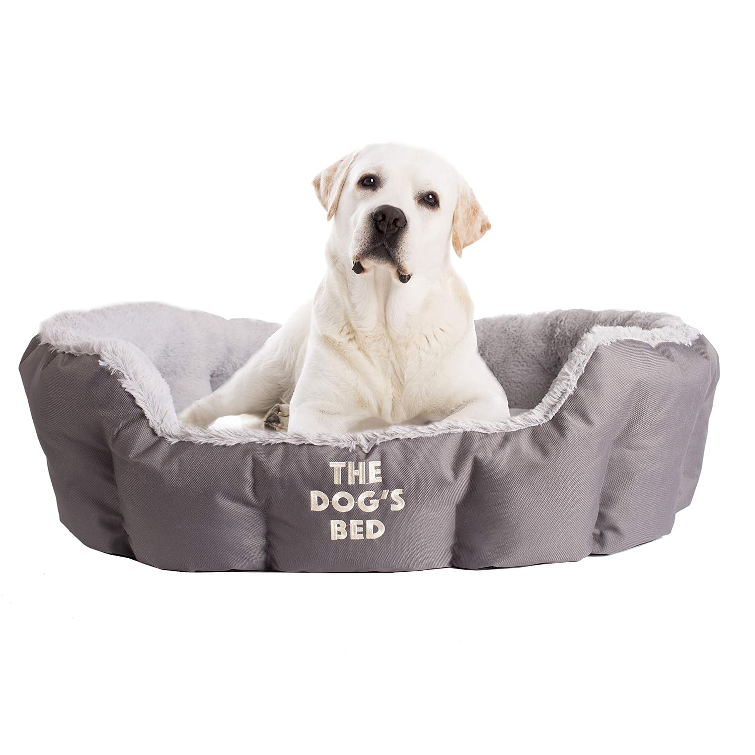 The Dog's Bed, Premium Plush Dog Beds in Grey, XL 101cm Diameter, 30cm
