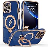 GolbinBox for iPhone 16 Pro Max Case with 360° Spin Magnetic Stand [Compatible with MagSafe][Military Protection][Camera Control Button] Cute Anti-Slip Wave Phone Case for iPhone 16 ProMax, Blue