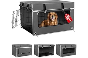 Bethshaya Dog Crate Cover 42 Inch Insulated Tear-Resistant – Heavy-Duty & Chew-Proof Dog Kennel Cover Indoor/Outdoor Use, Seamless Fit Most Wire Crates, Gray(Cover Only)