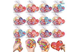 AMENON 24 Pack Valentines Day Gifts for Kids, Fidget Stress Balls with Valentine Cards Heart Stress Relief Toys Squeeze Balls for Kids Boys Girls Classroom Exchange School Prize and Party Favors Gifts