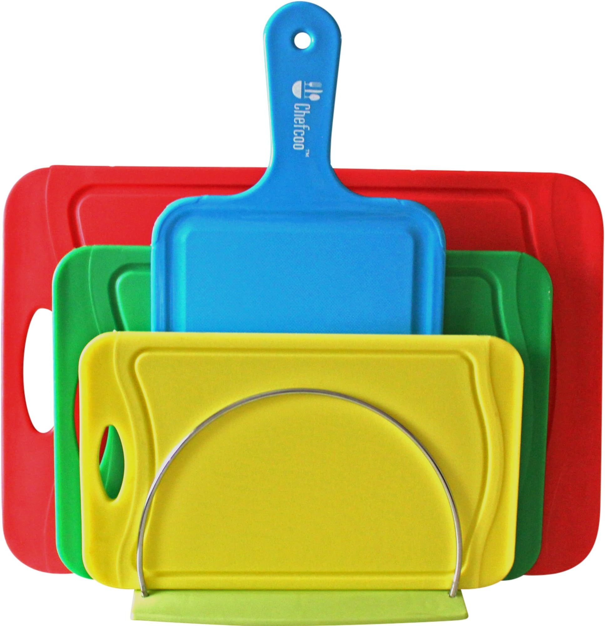 Chefcoo Cutting Board Set Stylish Color Plastic Non-Slip Kitchen Chopping Block, Juice Groove Lip for Meat & Vegetable Spills, Perfect Fit for Any Kitchen Knife, 4 Piece
