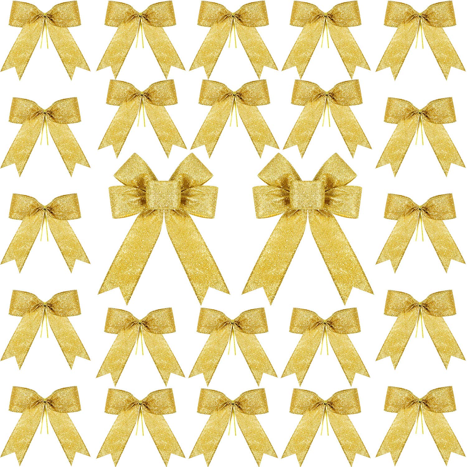 WILLBOND 24 Pieces Christmas Sparkle Bow Christmas Tree Bows Party Decoration Christmas Decoration Wreath Ornaments (Gold)