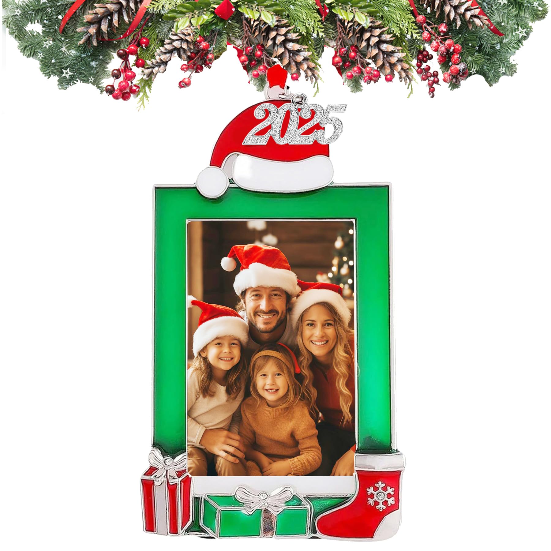Photo 1 of 2025 Picture Frame Christmas Ornaments, Photo Frame Xmas Tree Hanging Ornament Decoration, Personalized Frame, Keepsake Tree Decoration (Green Photo Ornament)