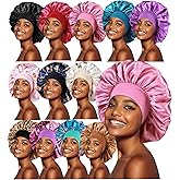 12pcs Large Satin Bonnets for Sleeping, Silky Hair Bonnet for Black Women Braid Curly Hair