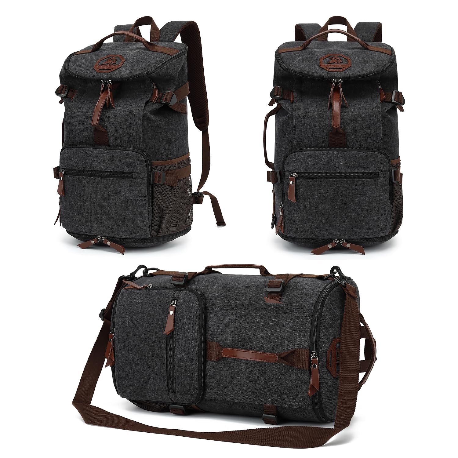 Photo 1 of JYColofex gym duffel bag backpack, Vintage canvas wrestling bag,with shoe compartment, 4 kinds of back method waterproof travel sports walking laptop Lightweight?C-Floral black?