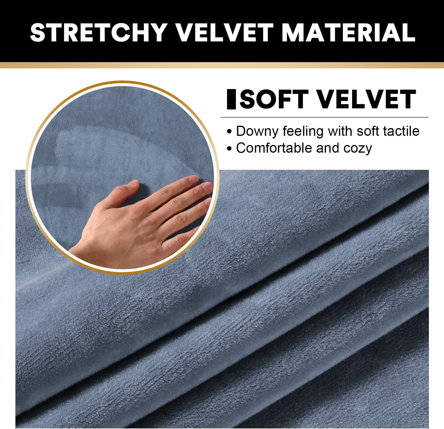 4 Pieces Sofa Covers Stretch Velvet Couch Covers for 3 Cushion Sofa Slipcovers Soft Sofa Slip Covers with 2 Non Slip Straps Furniture Covers with 3 Individual Seat Cushion Covers (Sofa, Stone Blue): Furniture & Decor