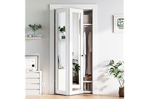 COSHOMER Bifold Doors for 36" x 80" Opening, 1-lite Mirror Closet Folding Doors with Hardware kit Included, Easy Assembly, White