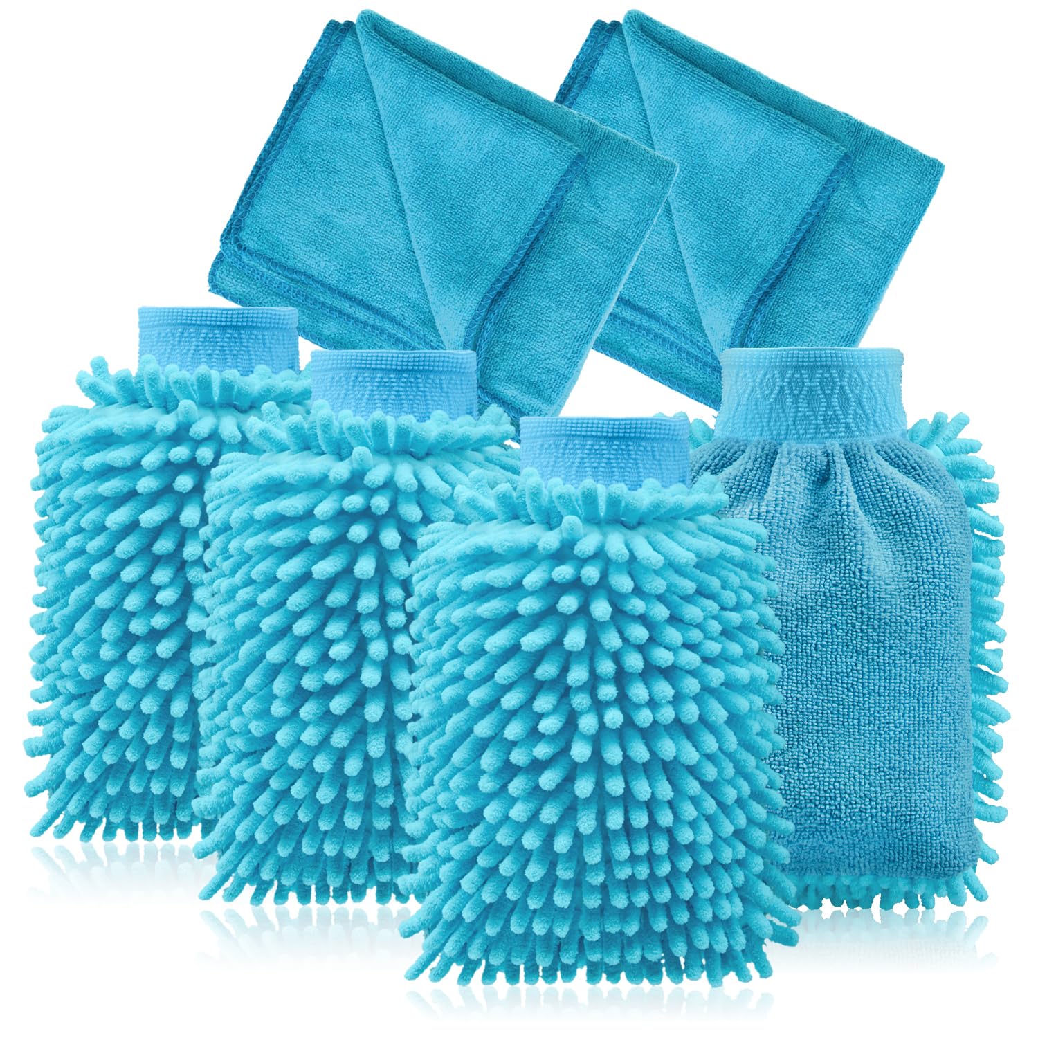 com-four® 6-piece car care set with microfiber cloth and car wash glove - microfiber cloth - car polishing cloth - car care cloth (6-piece - blue 4/2)