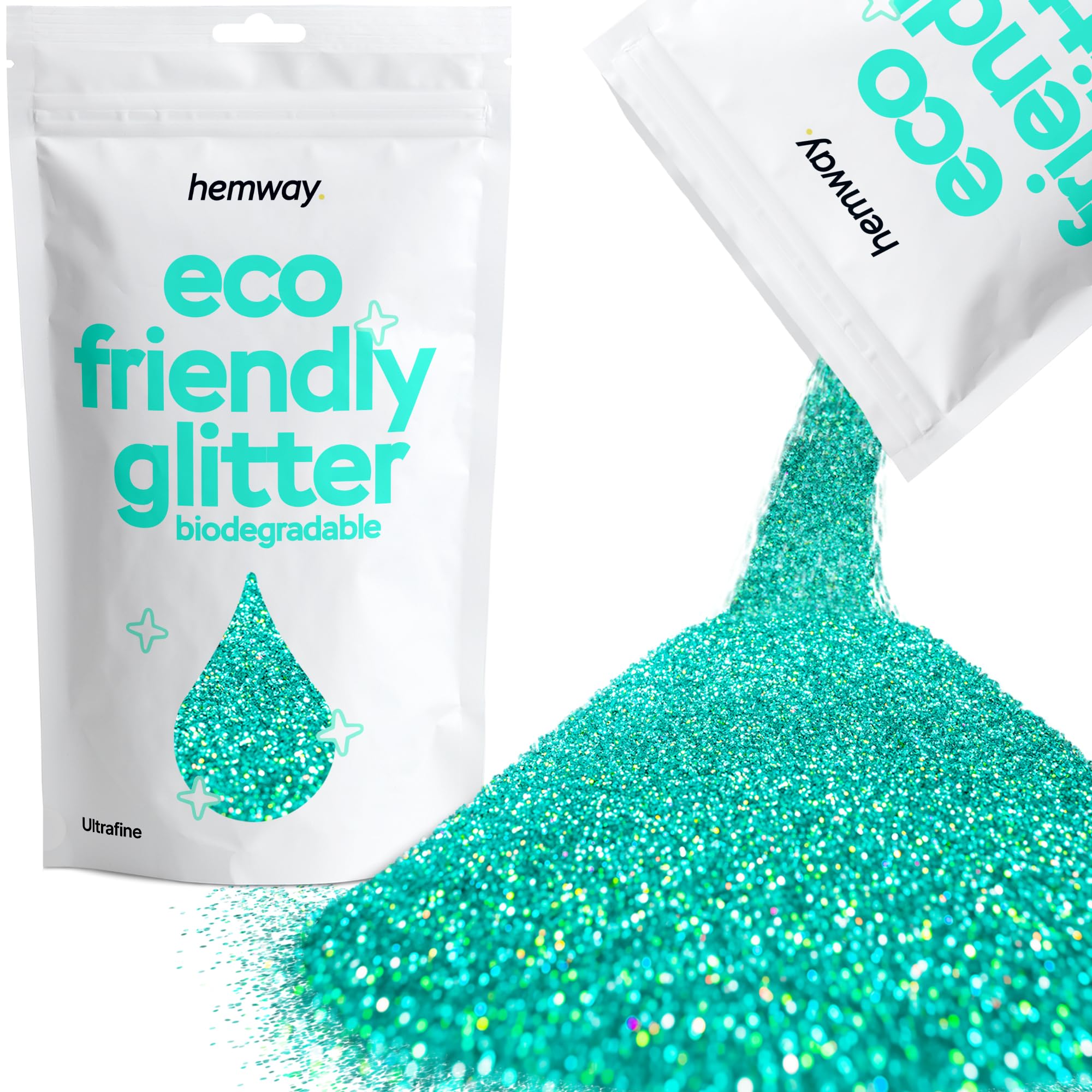 Eco Friendly Biodegradable Glitter | Turquoise Blue Holographic - Ultrafine 100g, Plant Based, Biodegradable Glitter for Craft, Face, Hair, Nail, Body and Festival - Hemway — image 1