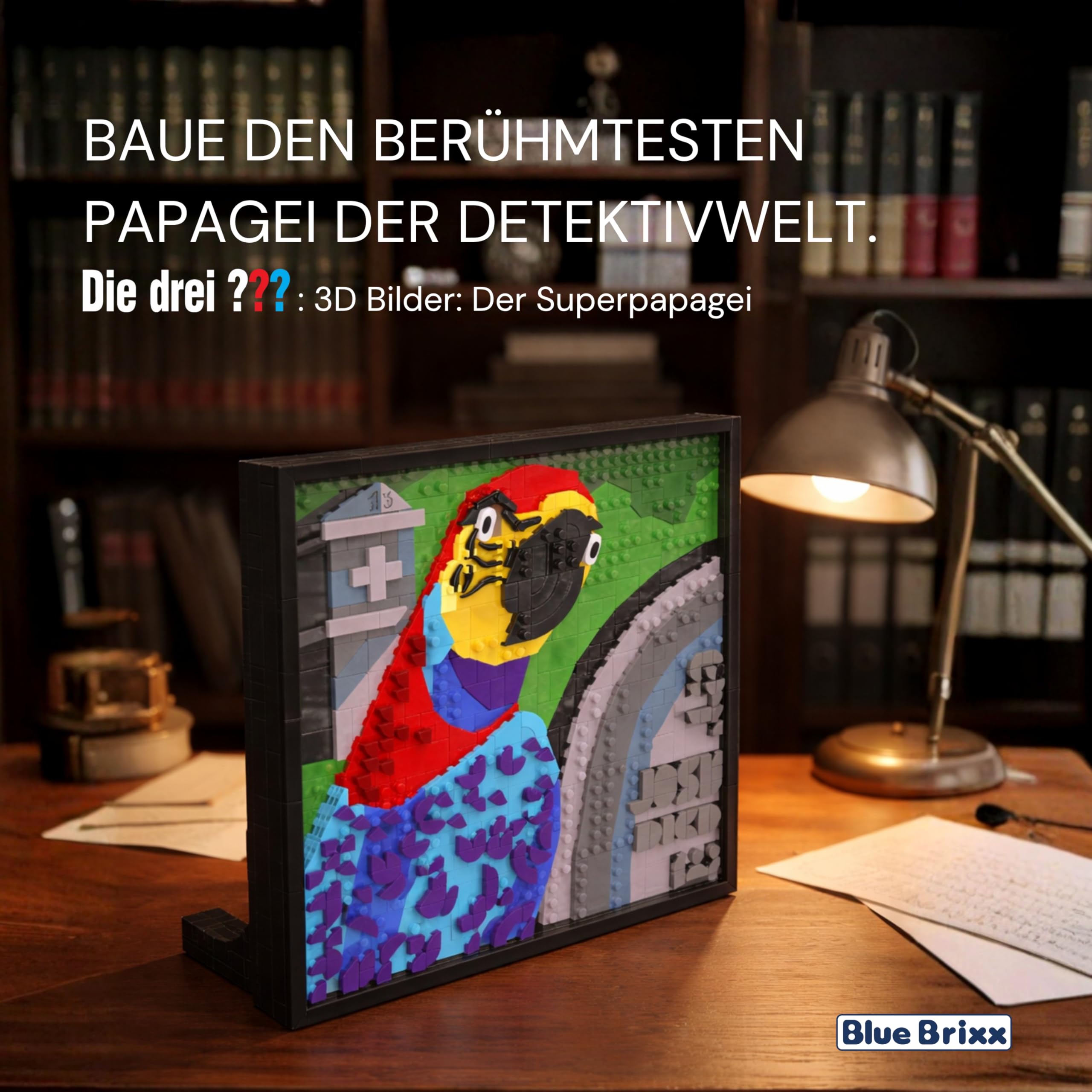BlueBrixx Pro 108500 – Die DREI ???: 3D Bild: Der Superpapagei aus Klemmbausteinen mit 806 Bauelementen 5