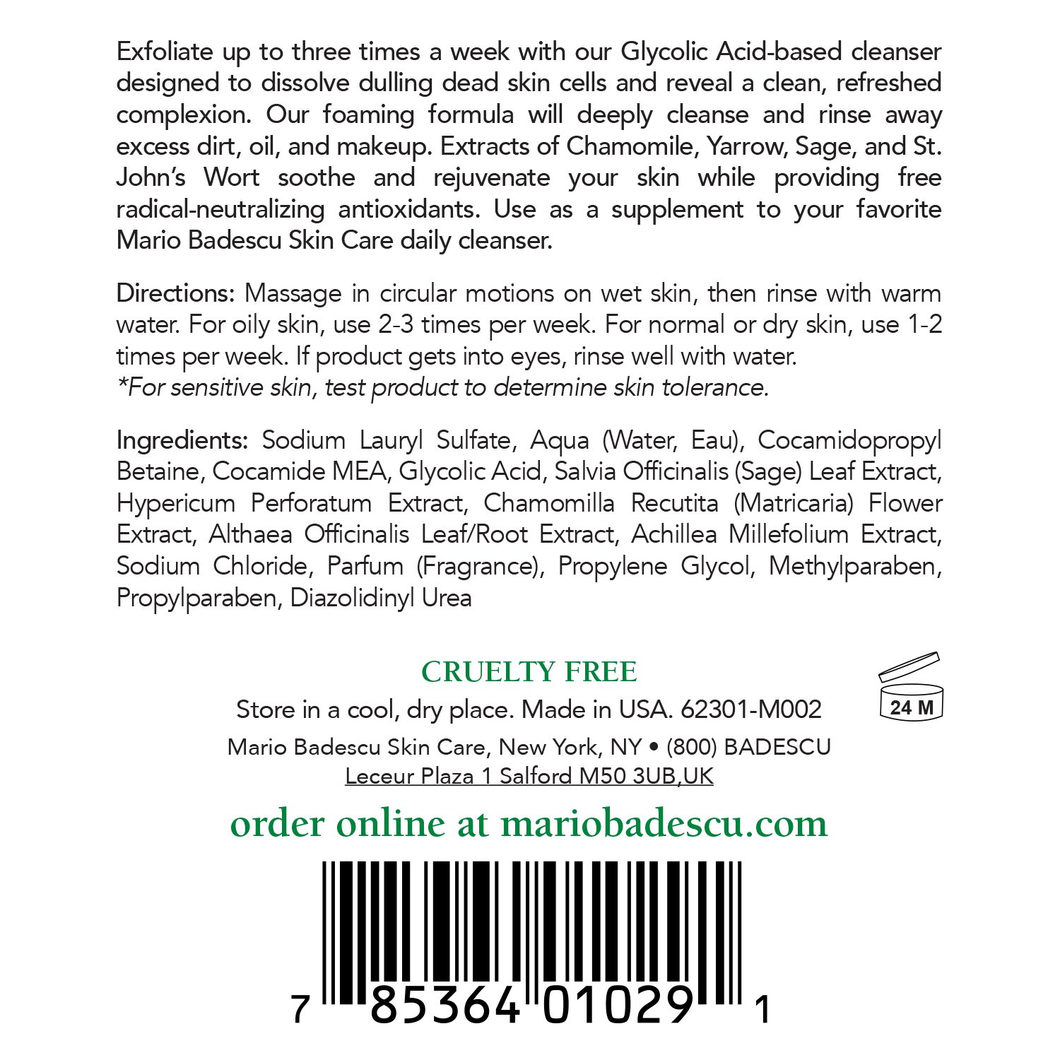 mario badescu cleanser ingredients