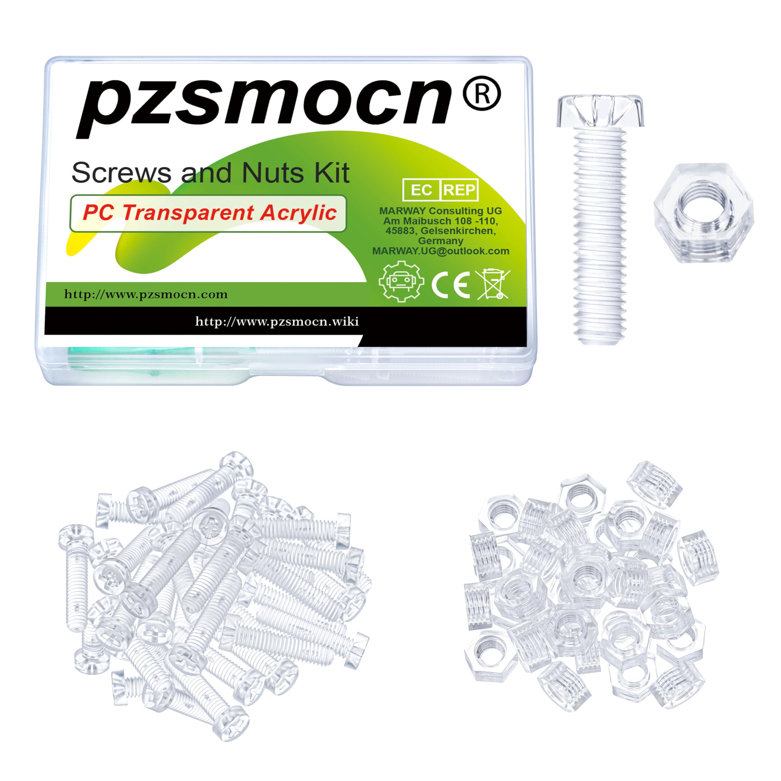 Pzsmocn 60 Pieces/30 Sets M6*25 mm PC Transparent Plastic Cross-recessed Round Head Screws and Hexagonal Nuts Kit, Corrosion-resistant, for DIY, Model and Electronic Product Fixation. — image 1