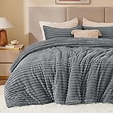 BEDELITE Fleece Full Comforter Set -Super Soft & Warm Grey Bedding, Luxury Fuzzy Heavy Bed Set for Winter with 2 Pillow Cases