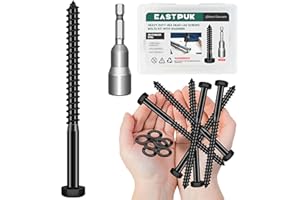 EASTPUK (8Sets) 3/8" x 5" Hex Head Lag Bolts, Heavy Duty Lag Screws with Washers, 304 Stainless Steel, 3/8 Bolt for Wood, Par