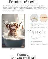 UPWOIGH Highland Cow Wall Art 12x16in Waterproof Wood Framed Canvas Bath Decor view 2