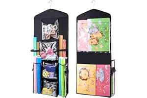 HAKACC Wrapping Paper Storage, 40x16 Inch Gift Bag Storage Organizer Holder Double-Sided Christmas Hanging Gift Bag Container, Craft Roll Organizer, Present Wrap Holder